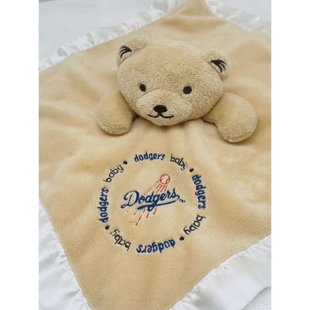 Baby Fanatic Dodgers Baseball Brown Bear Lovey Security Blanket Plush Silky Back